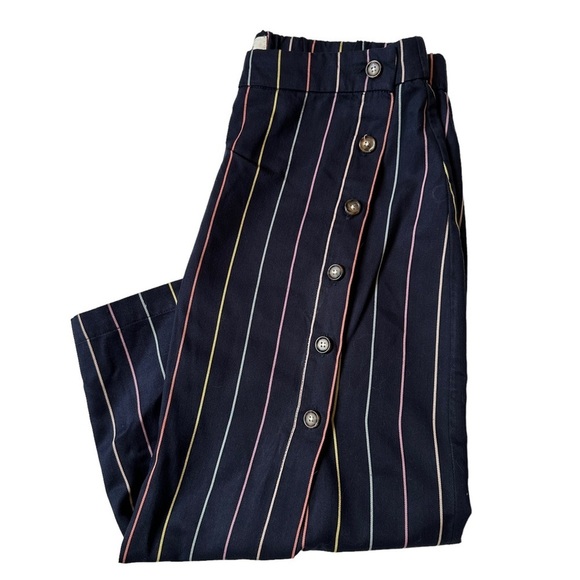 Marine Layer Navy Blue with Yellow, Pink, & Green Horizontal Midi Skirt | Size M - Picture 2 of 8
